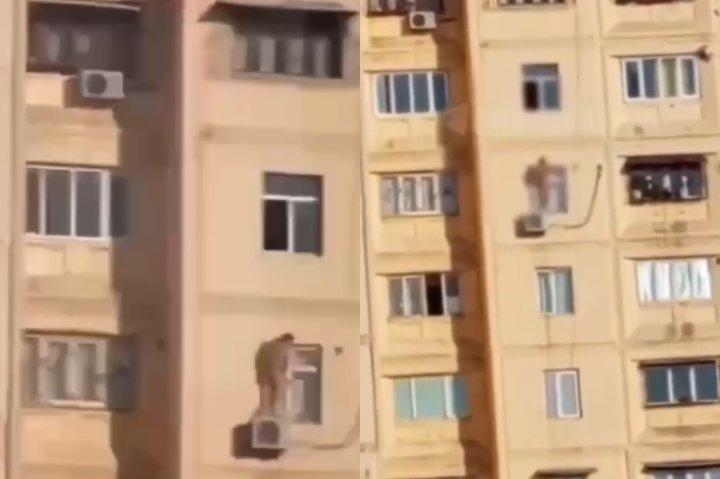 Toshkentda yalang'och erkak 6-qavatdagi binoning derazasidan chiqib ketdi — video.